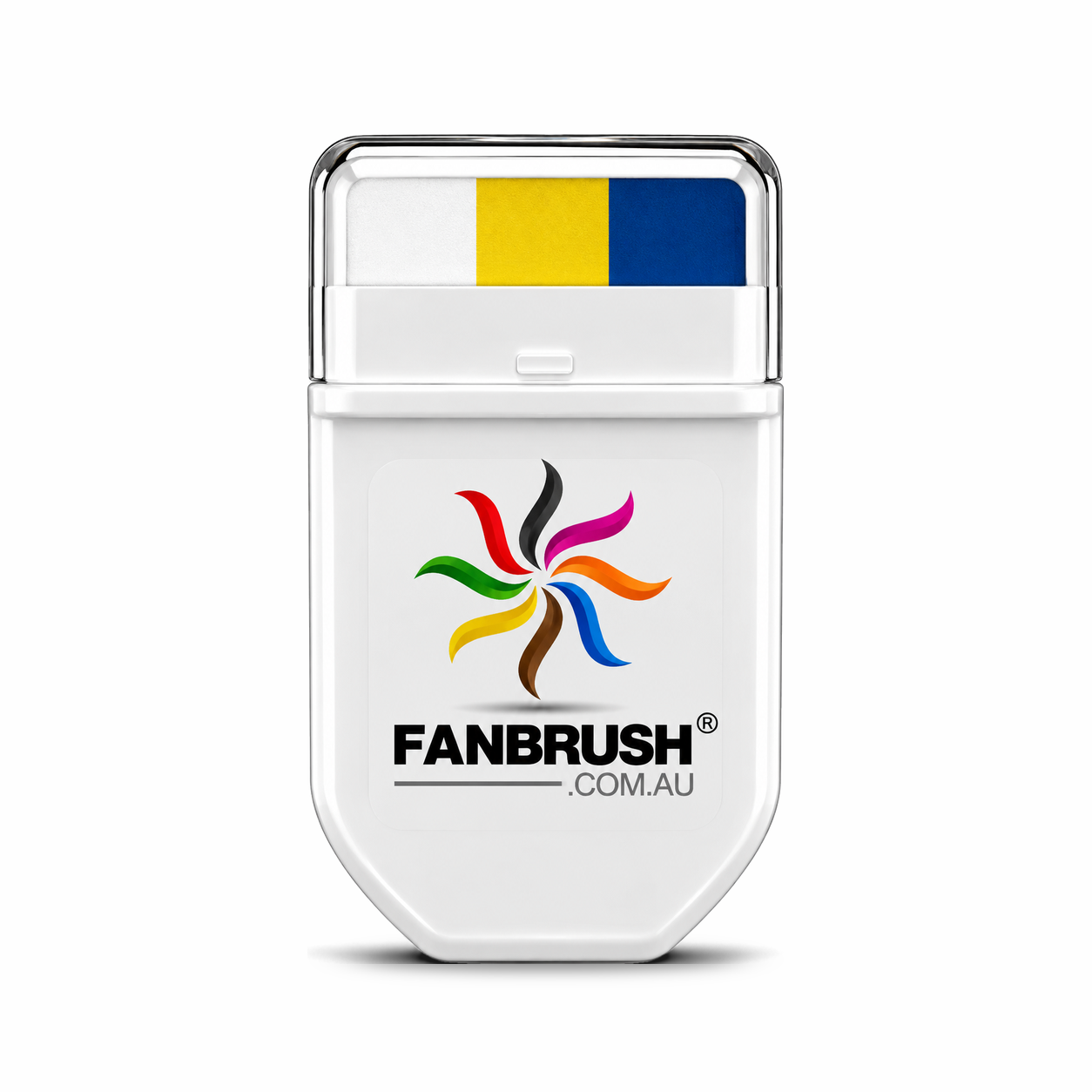 FANBRUSH face paint stick in white, yellow and royal blue stripes