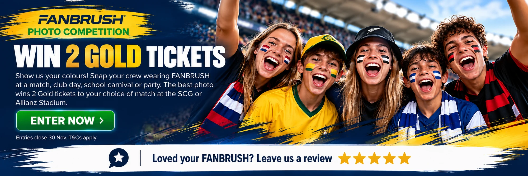 FANBRUSH Photo Competition - Win 2 Gold tickets to your choice of match at the SCG or Allianz Stadium. Enter now.
